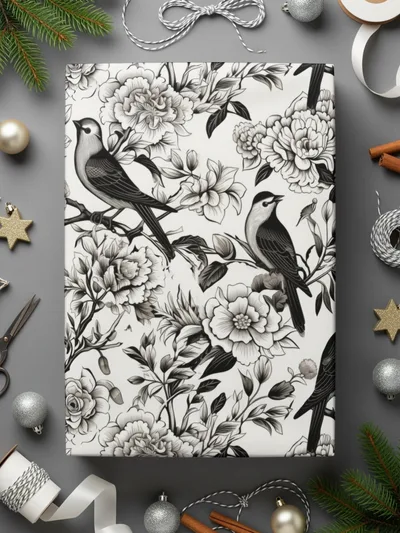 Black and White Bird Toile Seamless Pattern Modern Chinoiserie - Moore and Mountain