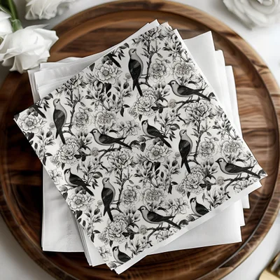 Black and White Bird Toile Seamless Pattern Modern Chinoiserie - Moore and Mountain