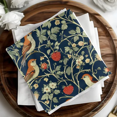 Bird Strawberry Digital Pattern, Seamless Tileable Design, Vintage Inspired Paper, Fabric Print, Floral, JPEG Files - Moore and Mountain