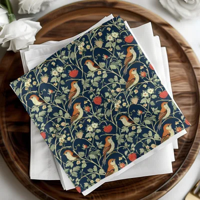 Bird Strawberry Pattern, Seamless Floral Digital Paper Pack, Vintage Botanical Repeat Pattern, Printable Fabric, Scrapbook Paper, DIY Crafts - Moore and Mountain