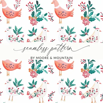 Birds Flowers Repeat Pattern Nature Inspired Design Digital