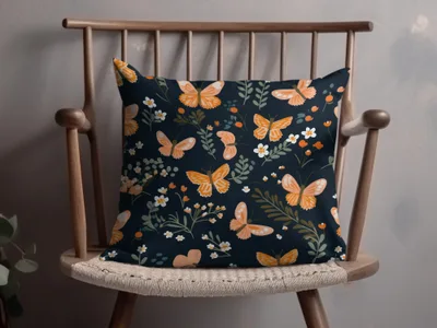 Black and Orange Spring Butterflies And Floral Pattern Dark Background Digital - Moore and Mountain