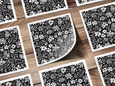 Black and White Abstract Doodle Digital Art, Floral Pattern Print, Modern Flower Design, Printable Wall Art, Seamless Texture - Moore and Mountain