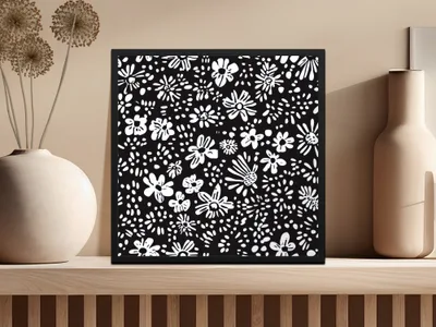 Black and White Abstract Doodle Digital Art, Floral Pattern Print, Modern Flower Design, Printable Wall Art, Seamless Texture - Moore and Mountain