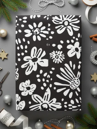 Black and White Abstract Doodle Digital Art, Floral Pattern Print, Modern Flower Design, Printable Wall Art, Seamless Texture - Moore and Mountain