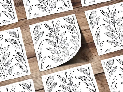 Black and White Abstract Doodle Digital Design, Geometric Pattern, Dotted Leaf Doodle - Moore and Mountain