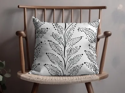 Black and White Abstract Doodle Digital Design, Geometric Pattern, Dotted Leaf Doodle - Moore and Mountain