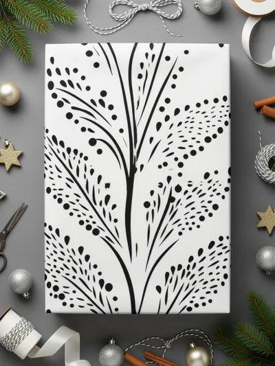 Black and White Abstract Doodle Digital Design, Geometric Pattern, Dotted Leaf Doodle - Moore and Mountain