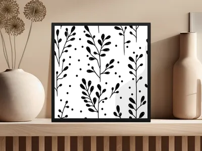 Black and White Abstract Doodle Digital Paper, Geometric Leaves Pattern, Minimalist Design, Scrapbooking Paper, Digital Background - Moore and Mountain