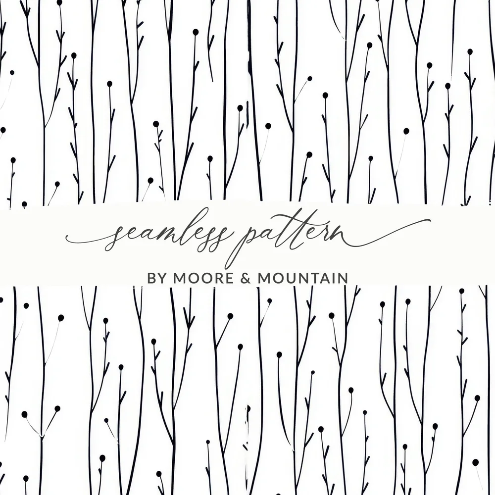 Black and White Abstract Doodle, Floral Line Art Digital Paper, Geometric Botanical Pattern, Minimalist Background, Modern Printable Design - Moore and Mountain