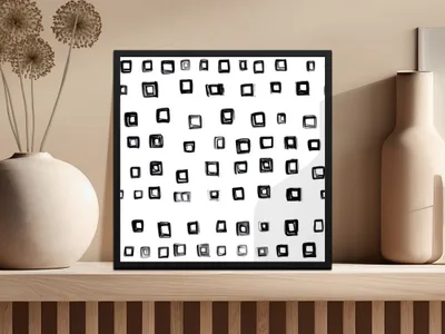 Black and White Abstract Doodle Geometric Digital Product, Minimalist Art Print, Square Pattern Digital Download - Moore and Mountain