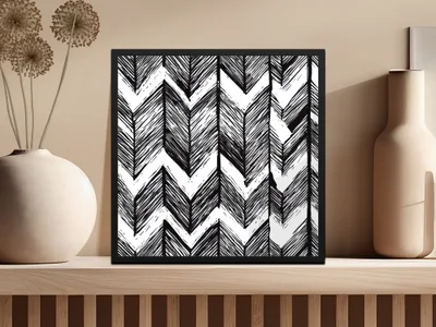 Black and White Abstract Doodle, Geometric Feather Herringbone - Moore and Mountain