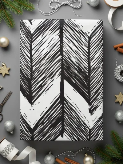 Black and White Abstract Doodle, Geometric Feather Herringbone - Moore and Mountain