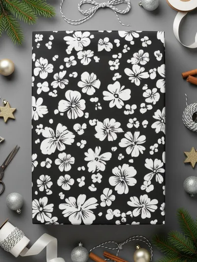 Black and White Floral Doodle, Abstract Digital Paper, Flower Pattern, Modern Design, Seamless Printable, Commercial Use - Moore and Mountain