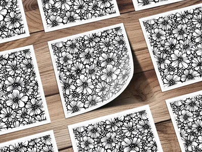 Black and White Floral Doodle, Abstract Digital Paper, Seamless Pattern, Modern Fabric Design, DIY Craft Project, Scrapbook, Digital - Moore and Mountain