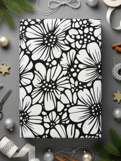 Black and White Floral Doodle, Abstract Digital Paper, Seamless Pattern, Modern Fabric Design, DIY Craft Project, Scrapbook, Digital - Moore and Mountain