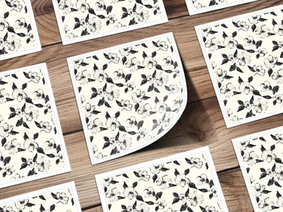 Black and White Floral Pattern, Seamless Flower Digital Paper, Magnolia Blossom, Digital Background, Fabric Design, Scrapbooking - Moore and Mountain