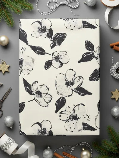 Black and White Floral Pattern, Seamless Flower Digital Paper, Magnolia Blossom, Digital Background, Fabric Design, Scrapbooking - Moore and Mountain