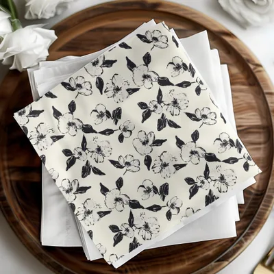 Black and White Floral Pattern, Seamless Flower Digital Paper, Magnolia Blossom, Digital Background, Fabric Design, Scrapbooking - Moore and Mountain