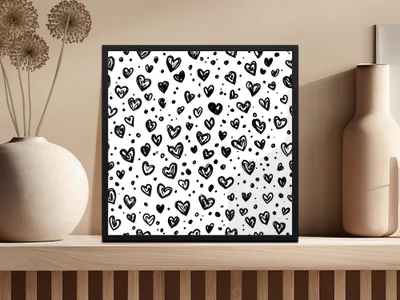 Black and White Hearts Doodle, Abstract Digital Pattern, Seamless Heart Design, Love Digital Paper, Scrapbook Paper Digital, Heart Pattern - Moore and Mountain