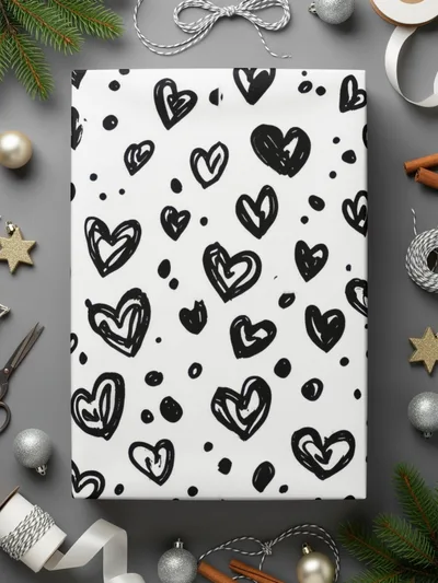 Black and White Hearts Doodle, Abstract Digital Pattern, Seamless Heart Design, Love Digital Paper, Scrapbook Paper Digital, Heart Pattern - Moore and Mountain