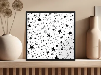Black and White Star Doodle, Abstract Digital Paper, Modern Geometric Seamless Pattern, Celestial Printable Art, Stars Background - Moore and Mountain