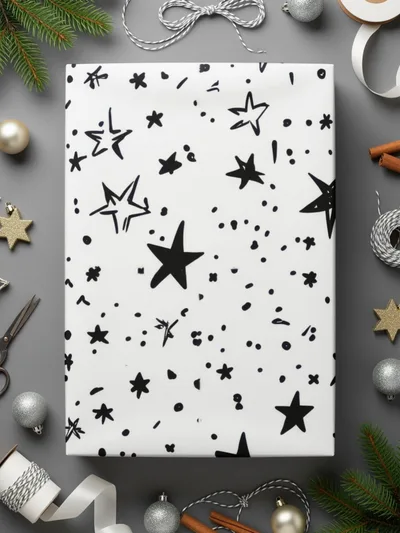 Black and White Star Doodle, Abstract Digital Paper, Modern Geometric Seamless Pattern, Celestial Printable Art, Stars Background - Moore and Mountain