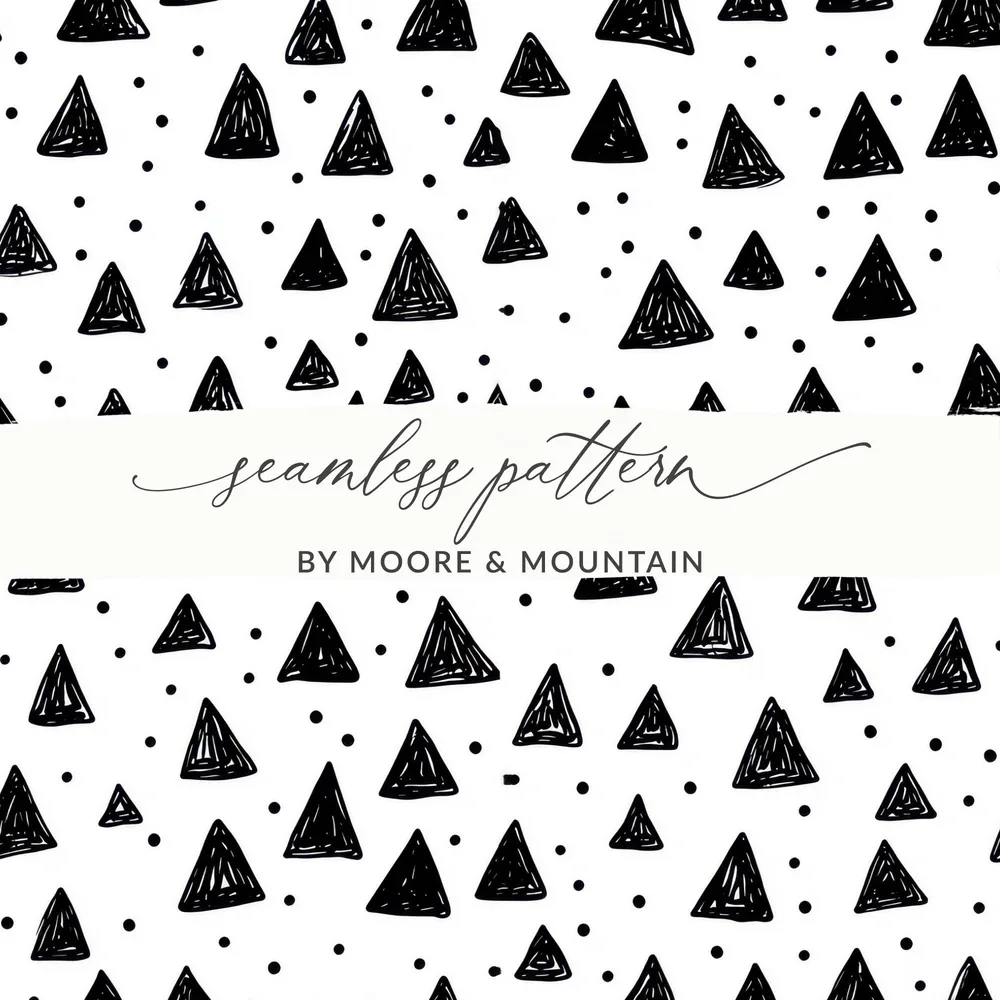 Black and White Triangle Doodles Seamless Digital Paper, Triangle Pattern Simple - Moore and Mountain