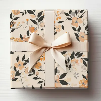 Elegant Floral Gift Box with Beige Ribbon
