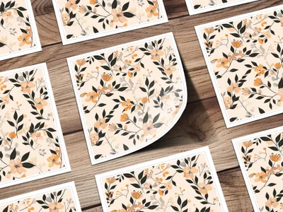 Floral Pattern with Orange and Black Leaves Sticker Sheet