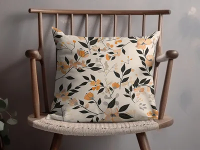 Elegant Beige and Orange Floral Pattern Cushion