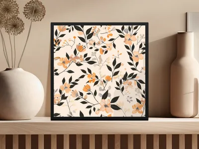 Elegant Floral Black and Orange Botanical Art Print
