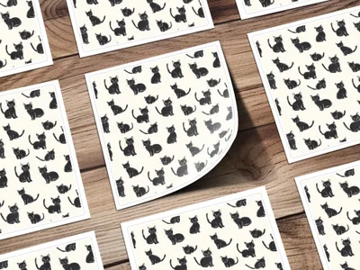 Black Cat Digital Paper, Kitten Seamless Pattern, Cute Animal Illustration, Digital Backgrounds, Scrapbooking, Crafts, Fabric, Commercial - Moore and Mountain