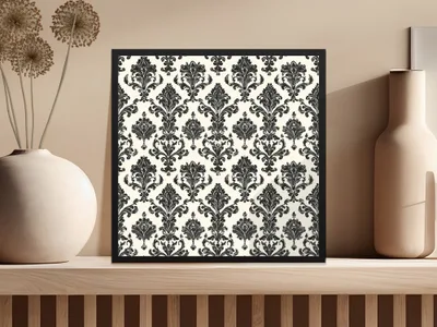 Black Damask Vintage Ornament Classic Repeating Background Design Digital - Moore and Mountain