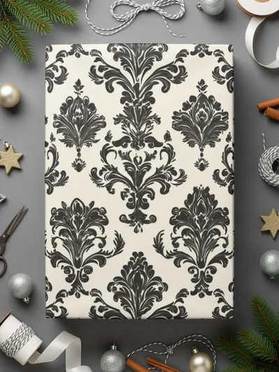 Black Damask Vintage Ornament Classic Repeating Background Design Digital - Moore and Mountain