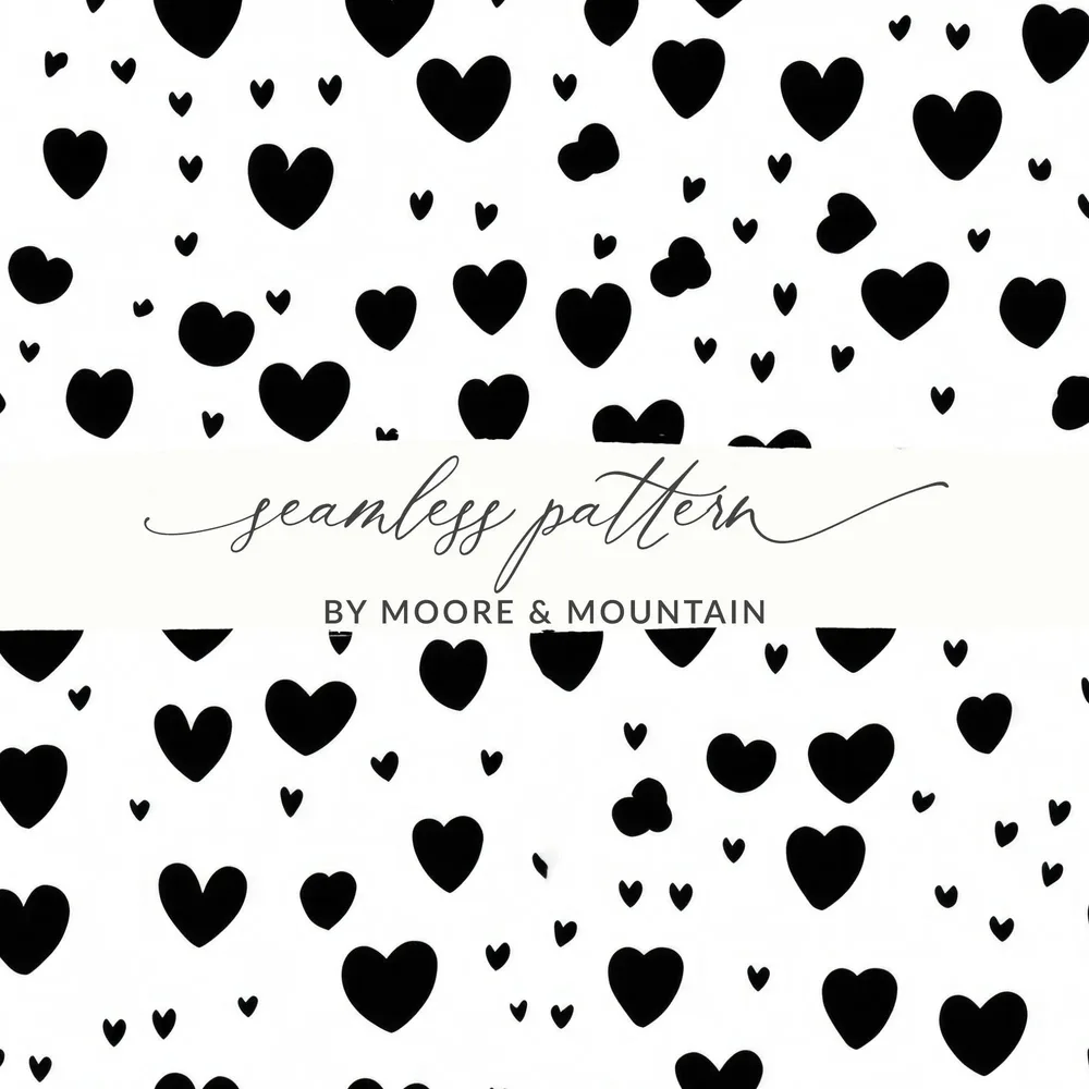 Black Hearts Pattern Digital Paper, Seamless Heart Background, Trendy Digital Paper, Love Pattern JPEG, Commercial Use - Moore and Mountain