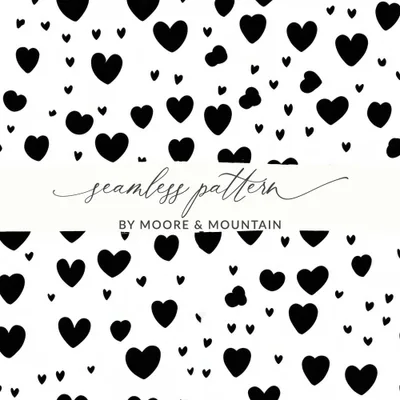 Black Hearts Pattern Digital Paper, Seamless Heart Background, Trendy Digital Paper, Love Pattern JPEG, Commercial Use