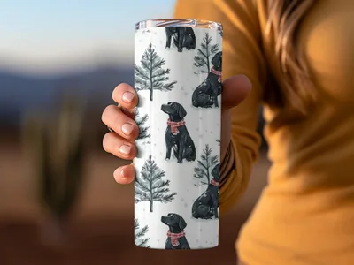Black Labrador Winter Digital Art, Christmas Dog Pattern, Holiday Pet Print, Neutral Wallpaper, Scandinavian Dogs Decor - Moore and Mountain