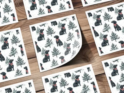 Black Labrador Winter Digital Art, Christmas Dog Pattern, Holiday Pet Print, Neutral Wallpaper, Scandinavian Dogs Decor - Moore and Mountain