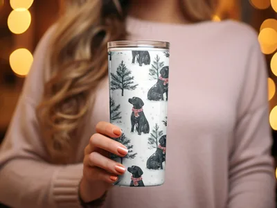 Black Labrador Winter Digital Art, Christmas Dog Pattern, Holiday Pet Print, Neutral Wallpaper, Scandinavian Dogs Decor - Moore and Mountain