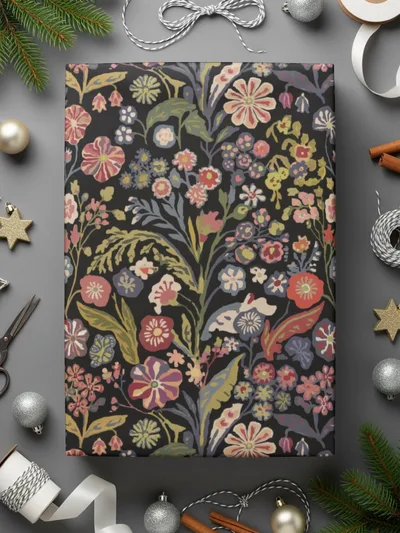 Black Multicolor Flowers Leaves Digital Pattern Seamless - Moore and Mountain