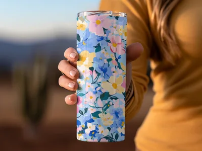 Blue Acrylic Floral Seamless Pastel Floral Garden Digital Pattern | Painterly Design for Printables & Crafts - Moore and Mountain