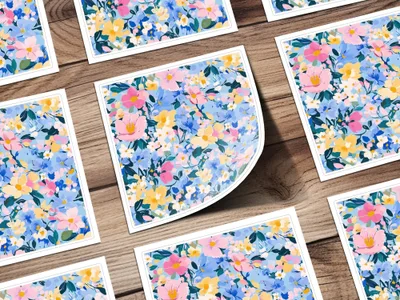 Blue Acrylic Floral Seamless Pastel Floral Garden Digital Pattern | Painterly Design for Printables & Crafts - Moore and Mountain