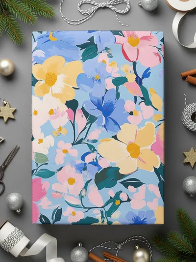 Blue Acrylic Floral Seamless Pastel Floral Garden Digital Pattern | Painterly Design for Printables & Crafts - Moore and Mountain