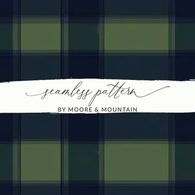 Blue And Green Minimalist Scottish Plaid Seamless Pattern