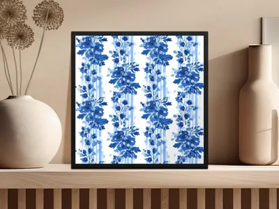 Blue and White Floral Digital Paper, Watercolor Flower Pattern, Seamless Digital Pattern, Blue Watercolor Flower Stripes - Moore and Mountain