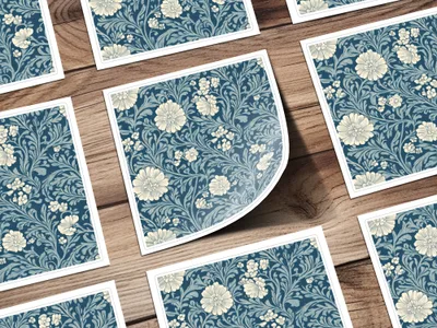 Blue and White Seamless William Morris Vines Background Blue and Cream Digital - Moore and Mountain