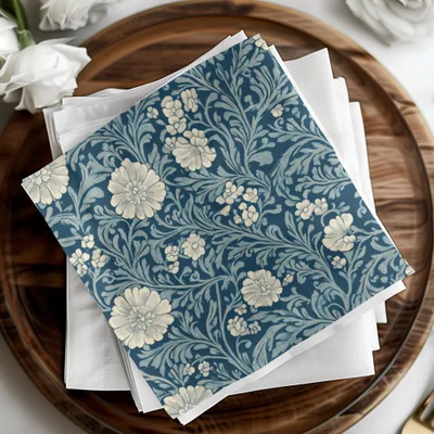 Blue and White Seamless William Morris Vines Background Blue and Cream Digital - Moore and Mountain