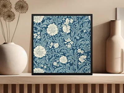 Blue and White Seamless William Morris Vines Background Blue and Cream Digital - Moore and Mountain