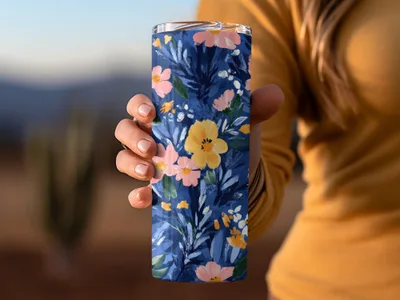 Blue Botanical Bliss Colorful Floral Art Print Digital - Moore and Mountain